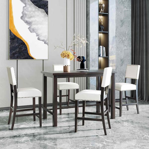 5-Piece Espresso Wood Top Dining Room Set Seats 4