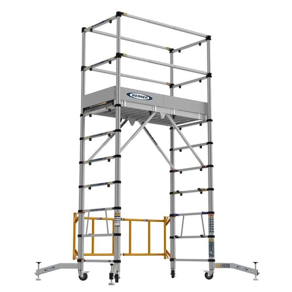 6 ft. Pop-up Telescoping Scaffold System with Trap Door and Casters, 500lb Load Capacity