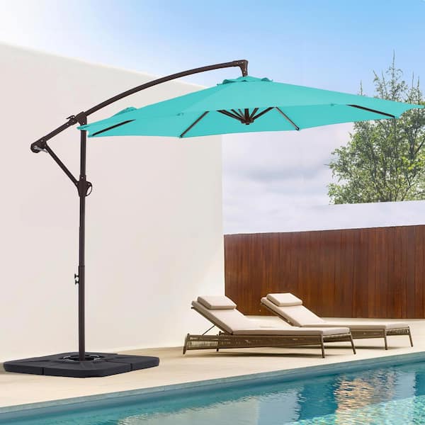 10 ft. Cantilever Round Offset Patio Umbrella in Peacock Blue