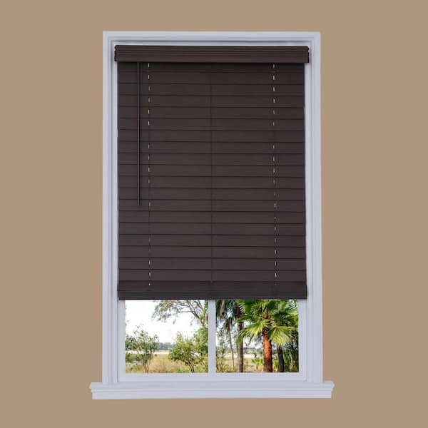 Unbranded Cut-to-Width Walnut Cordless Room Darkening 2.5 in. Distressed Premium Faux Wood Blind - 26.5 in. W x 72 in. L