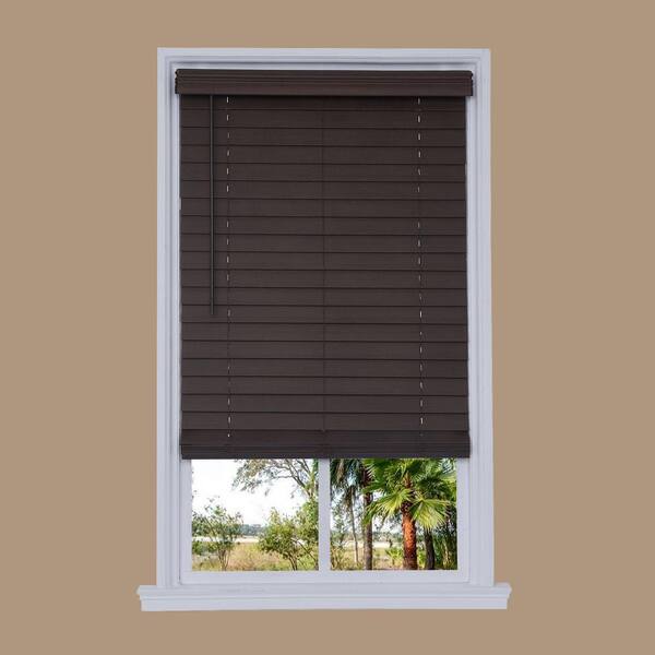 Unbranded Cut-to-Width Walnut Cordless Room Darkening 2.5 in. Distressed Premium Faux Wood Blind - 64.25 in. W x 72 in. L