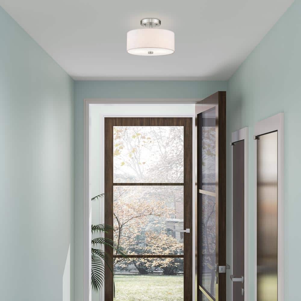Meridian Brushed Nickel Semi-Flush Mount with Drum Shade