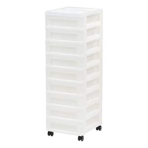 14.25 in. L x 12.05 in. W x 37.75 in. H 9-Drawer Storage Cart with Organizer Top in White and Pearl
