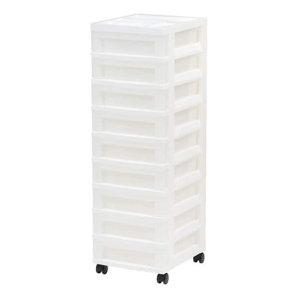 IRIS 14.25 in. L x 12.05 in. W x 37.75 in. H 9-Drawer Storage Cart with Organizer Top in White and Pearl