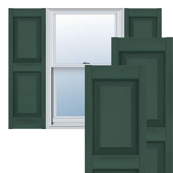 Ekena Millwork 12 in. x 44 in. Lifetime Vinyl Custom Two Equal Raised Panel Shutters Pair Forest Green