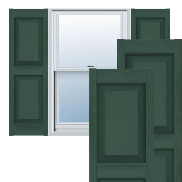 Ekena Millwork 14-1/2 in. x 34 in. Lifetime Vinyl Custom 2 Equal Raised Panel Shutters Pair Forest Green