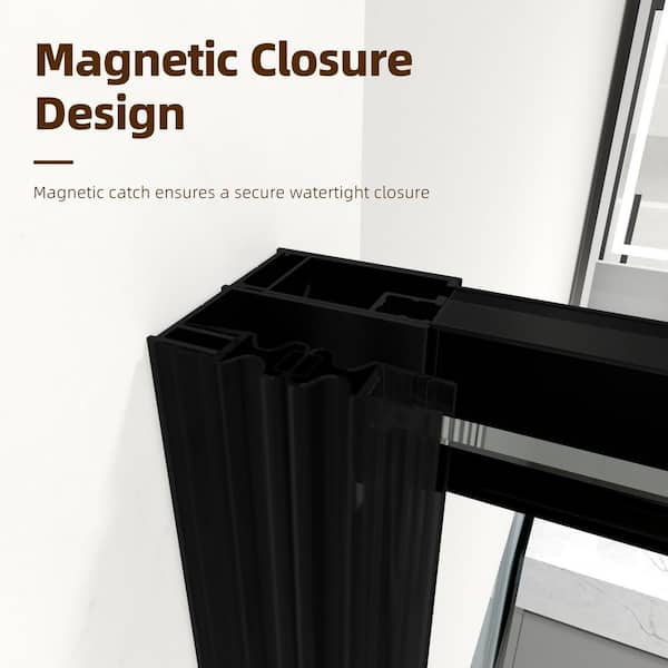 Modern 60 in. W x 72 in. H Sliding Semi-Frameless Shower Door in Matte Black Finish with 1/4 in. (6mm) Clear Glass