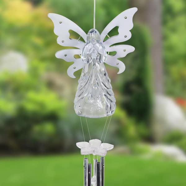 Large Solar White Angel, 6.5 by 42 Inches Metal Wind Chimes