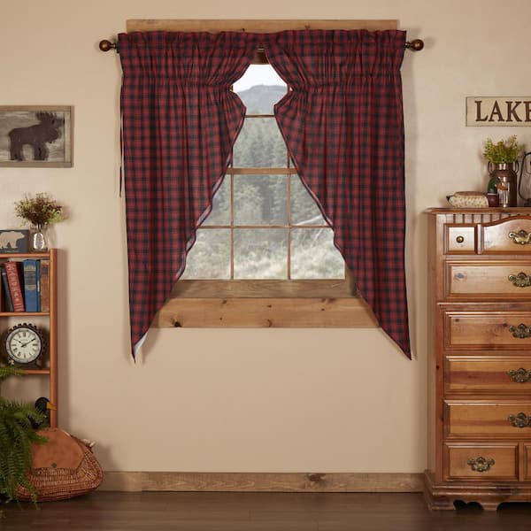 Cumberland 36 in. W x 63 in. L Light Filtering Rod Pocket Prairie Window Panel Red Black Pair