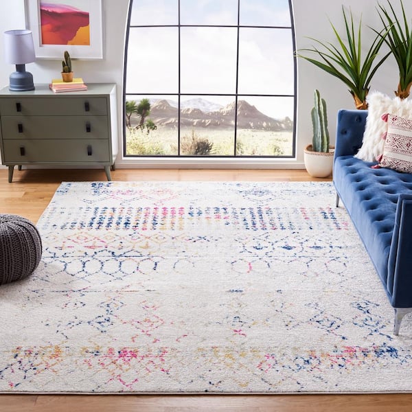 Tulum Ivory/Blue 8 ft. x 10 ft. Moroccan Area Rug