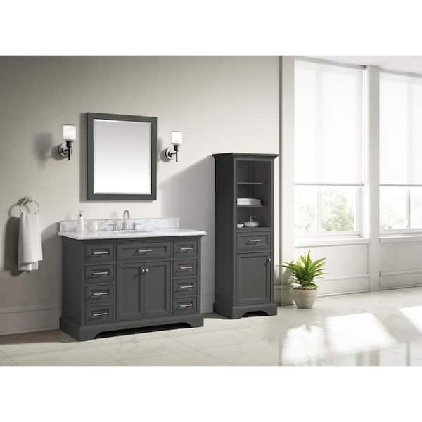 Windlowe 24 in. W x 32 in. H Rectangular Wood Framed Wall Bathroom Vanity Mirror in Gray
