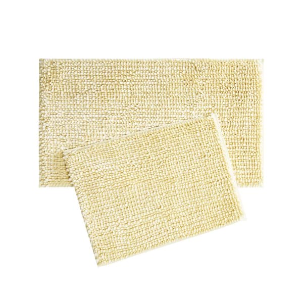 Butter Chenille Non-Slip Yellow 20 in. x 34 in. Polyester 2-Piece Bath Mat Set