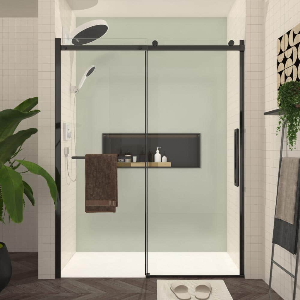 56-60 in. W x 76 in. H Sliding Frameless Shower Door in Matte Black 5/16 in. Clear Tempered Glass with Towel Bar,Handle price history on PriceWatchPro