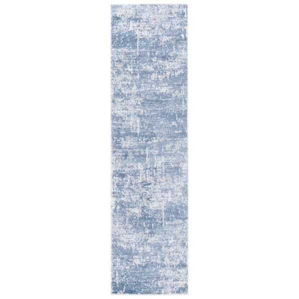 Amelia 2 ft. x 14 ft. Ivory/Steel Blue Abstract Distressed Runner Rug