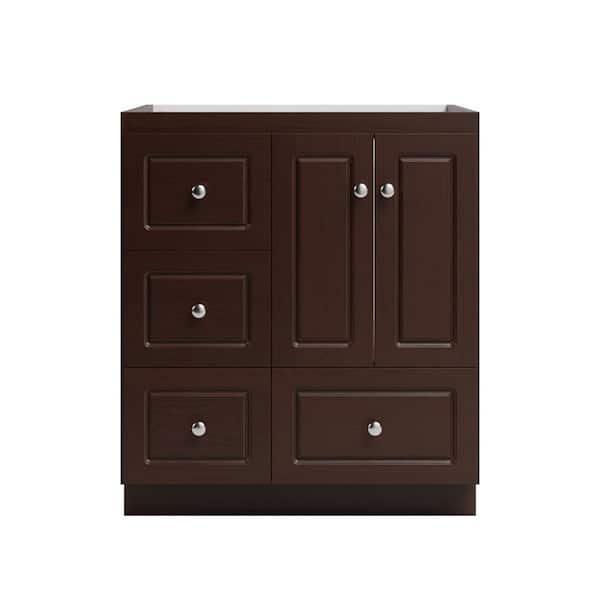 Ultraline 30 in. W x 21 in. D x 34.5 in. H Bath Vanity Cabinet without Top in Dark Alder