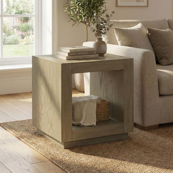 Marc 20 in. Modern Natural Square Wood End Table with Plinth Base