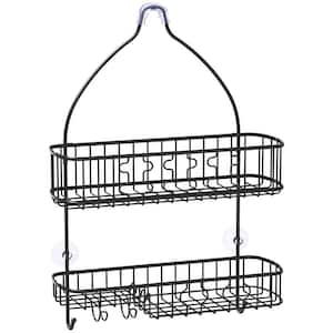 Over the Shower Mounted 2-Tiers Bathroom Shower Caddies Hanging Shower Rack with Hooks and Soap Dish in Black