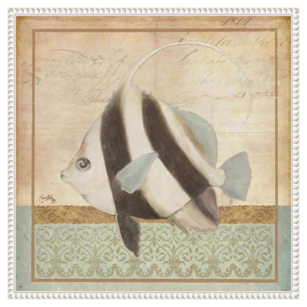 Vintage Nautical Fish Print on Beaded Canvas Frame
