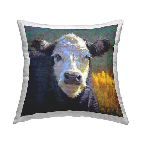 Stupell Industries Close Up Cow Portrait Multi-Color Square Outdoor Throw Pillow