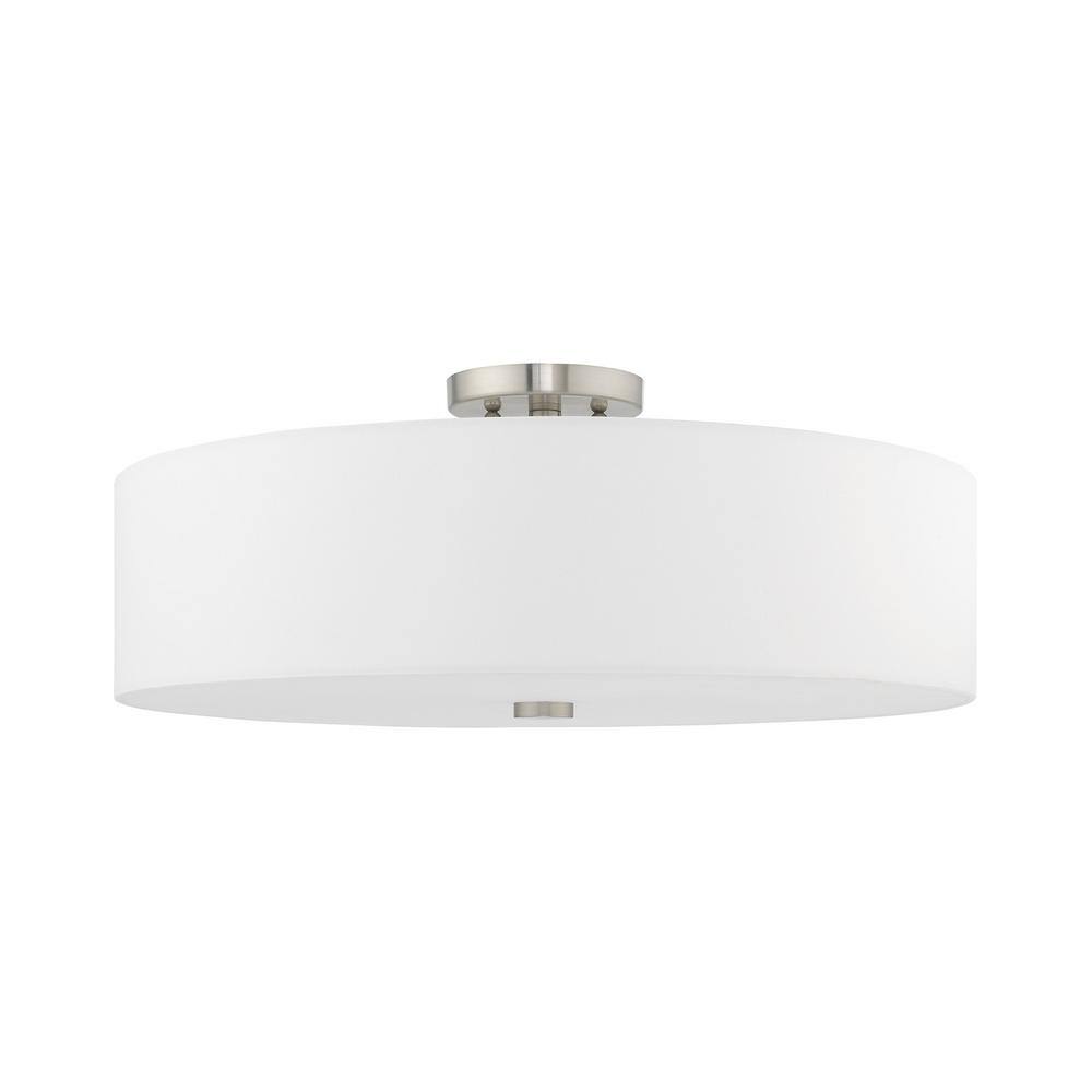 Brushed Nickel 22" Drum Semi-Flush Mount with Off-White Shade