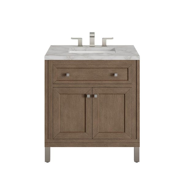 James Martin Vanities Chicago 30.0 in. W x 23.5 in. D x 34.0 in. H Single Bathroom Vanity Whitewashed Walnut and Victorian Silver Quartz Top