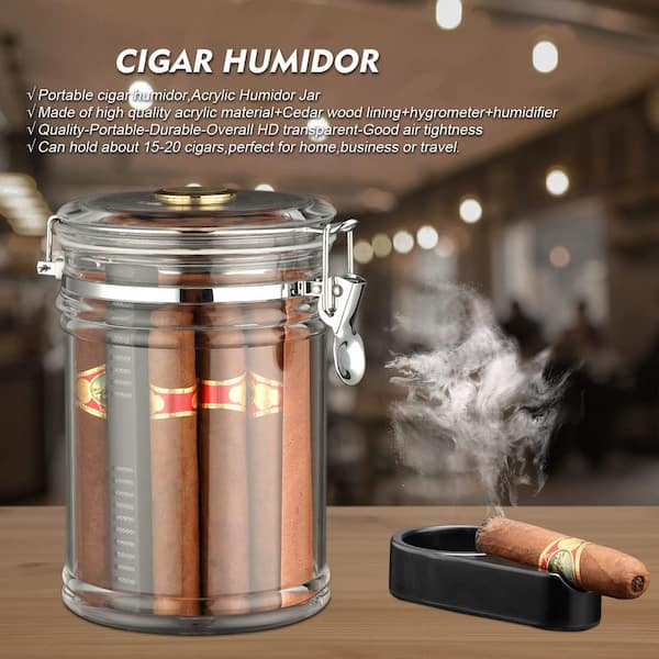 cigarette humidifier Unbranded 8.1 in. W x 5.2 in. H Clear Acrylic Material Cigar Humidor with  Hygrometer and Humidifier, Holds 15-20 Cigars SA1059B251