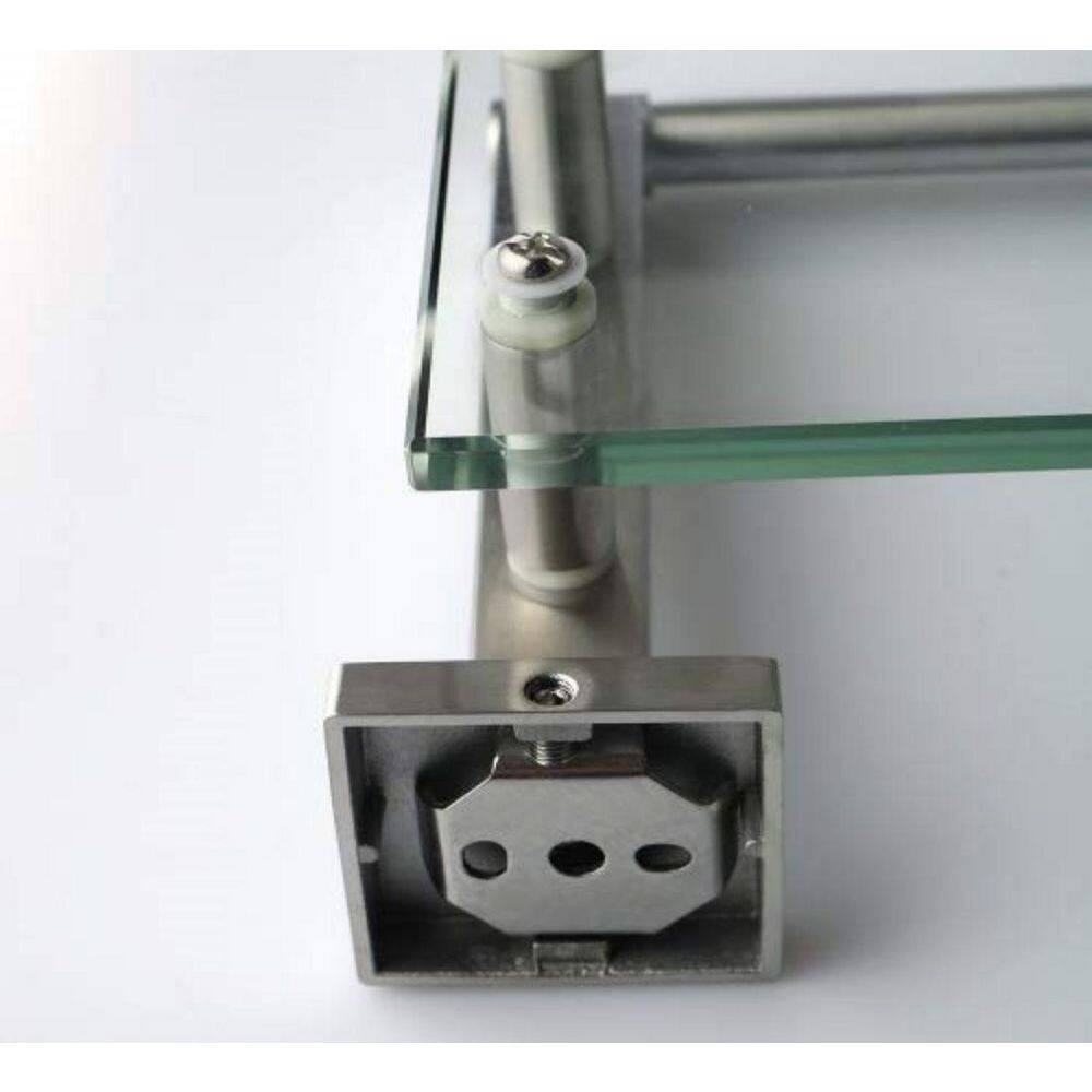 Brushed Nickel Glass and Steel Bathroom Shelf with Towel Bar