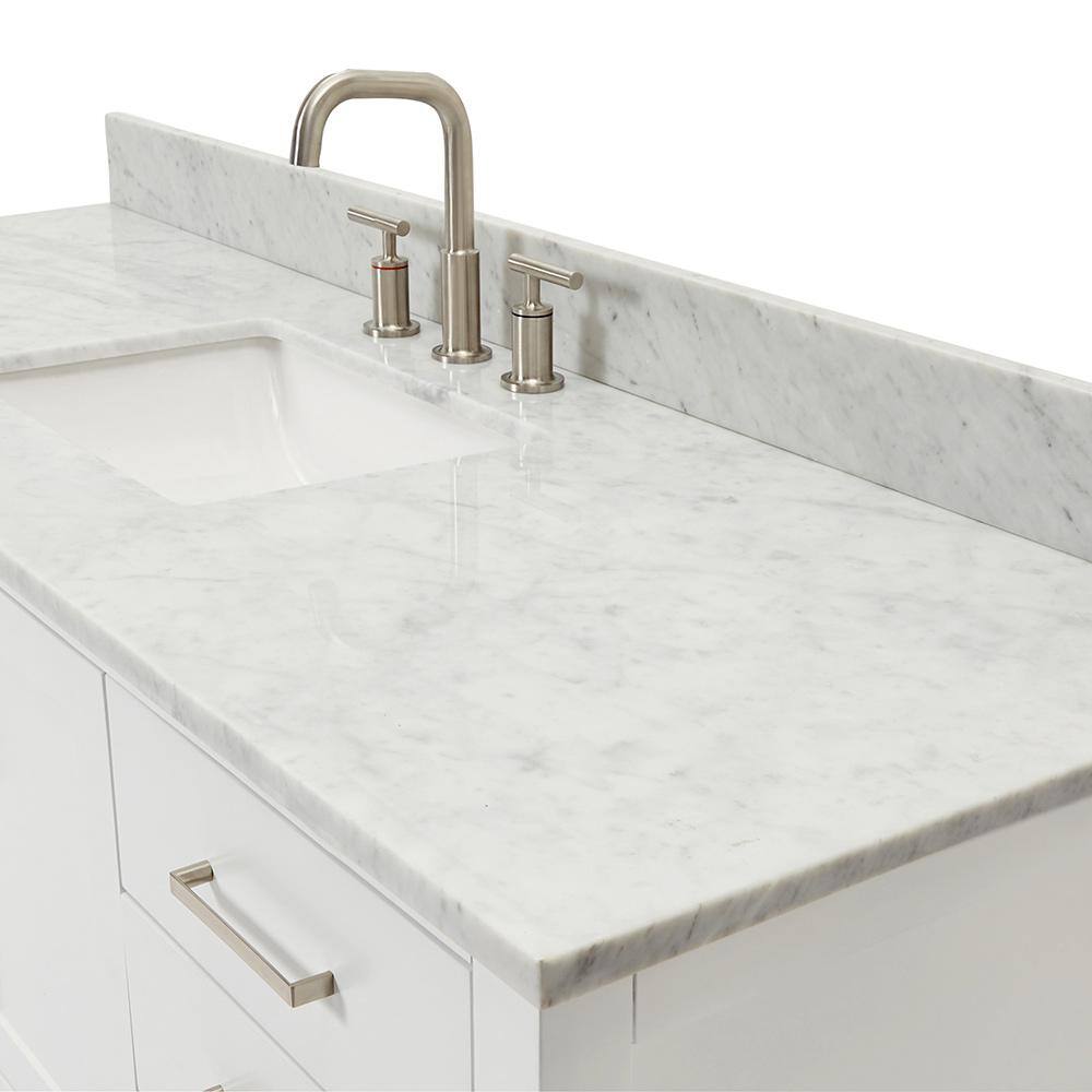 Magnolia 61" White Solid Wood Bathroom Vanity with Marble Top