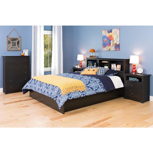 Brand New Black Sonoma Tall 2 Drawer Nightstand with Open Shelf 