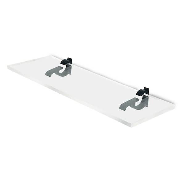 Fab Glass and Mirror 6 in. W x 0.75 in. H x 30 in. D Floating Wall Mount Clear Acrylic Rectangular Shelf 3/4 in. Thick in Black Brackets