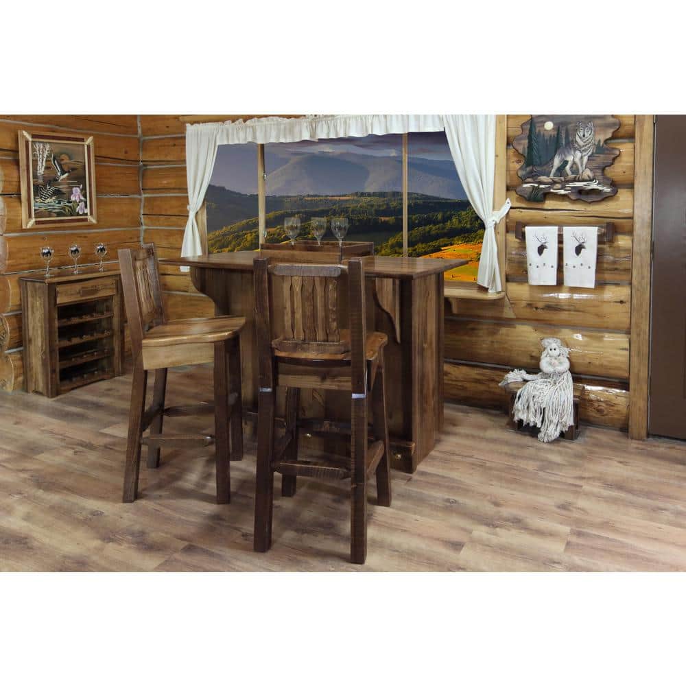Rustic Early American Wood Bar with Foot Rail