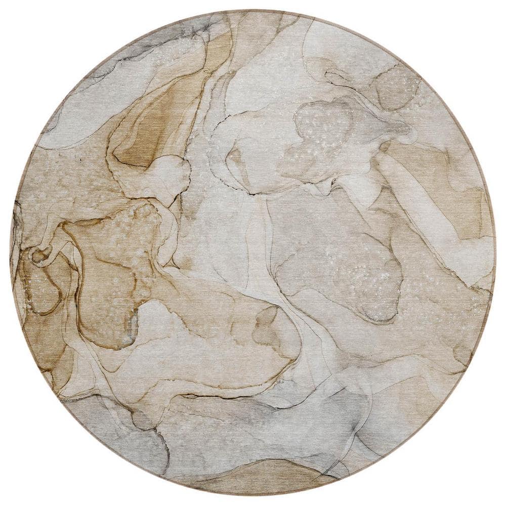 Beige 8 ft. Round Abstract Indoor / Outdoor Area Rug price history on PriceWatchPro