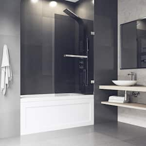 Rialto 34 in. W x 57 in. H Pivot Frameless Tub Door in Stainless Steel with 5/16 in. (8mm) Black Tint Glass