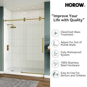 56 in. - 60 in. W x 76 in. H Sliding Frameless Shower Door in Brushed Golden with 5/16 in. (8 mm) Cleancoat Glass