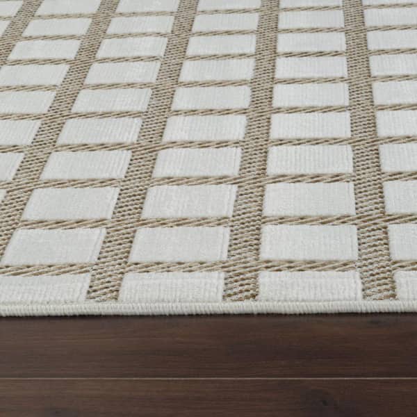 Cream, Beige 3 ft. x 5 ft. Woven Geometric Polypropylene Rectangle Indoor/Outdoor Area Rug