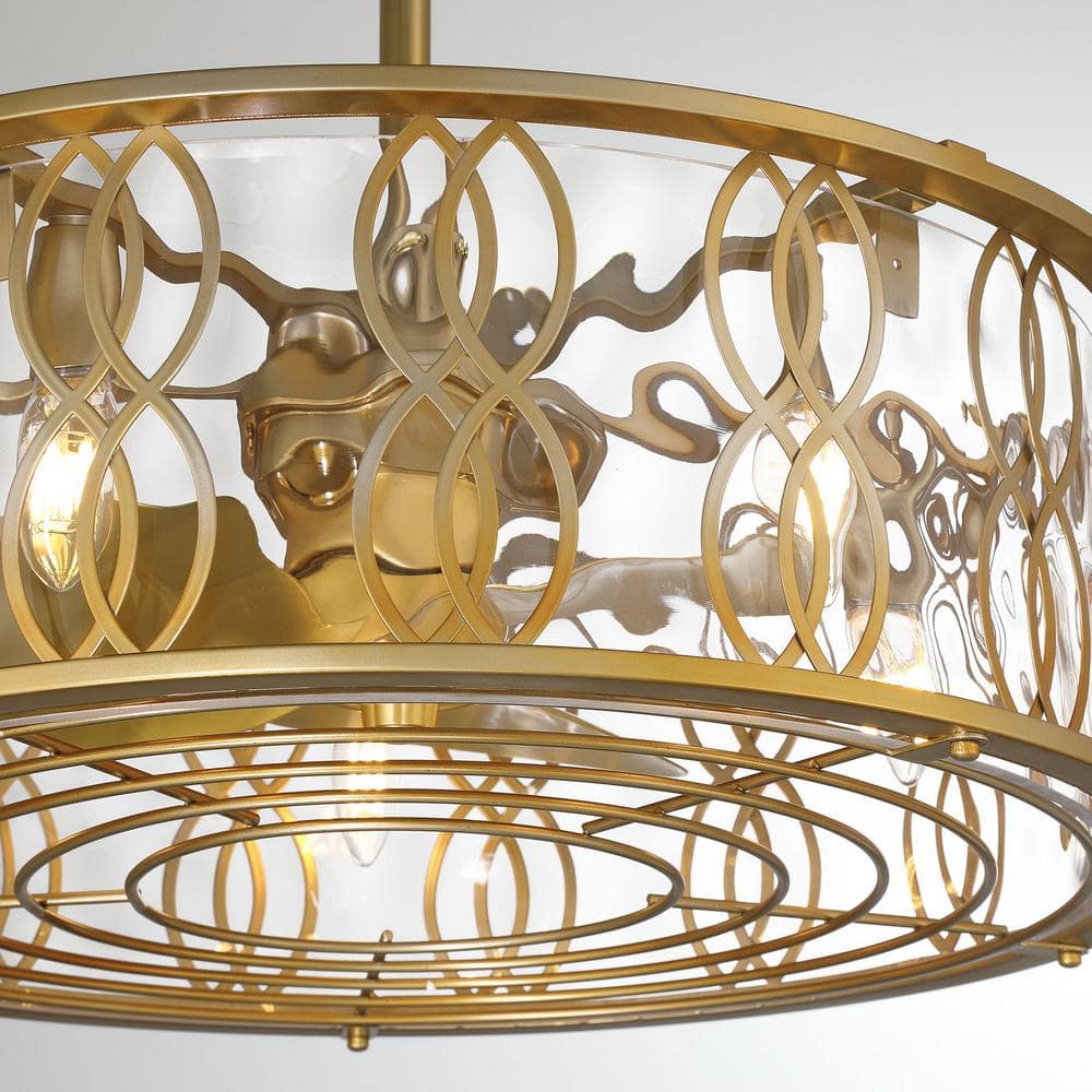 Burnished Brass 3-Blade Chandelier Fan with Glacier Glass Shade