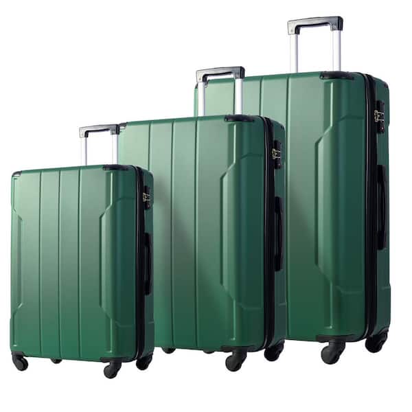 Adrinfly Modern 3-Piece Green Hardshell Spinner Luggage Set with TSA Approved Lock, Lightweight and Telescopic Handle