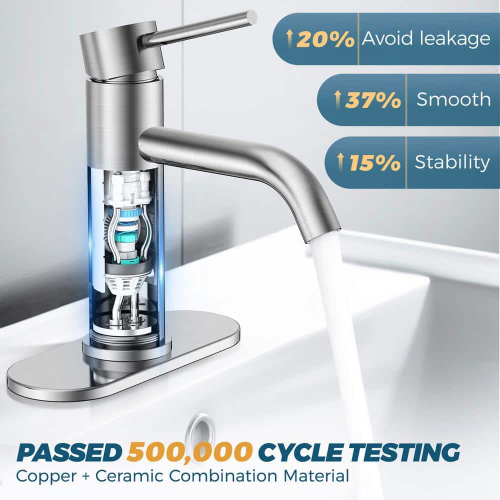 Brushed Nickel Single Handle Bathroom Faucet with Pop-Up Drain