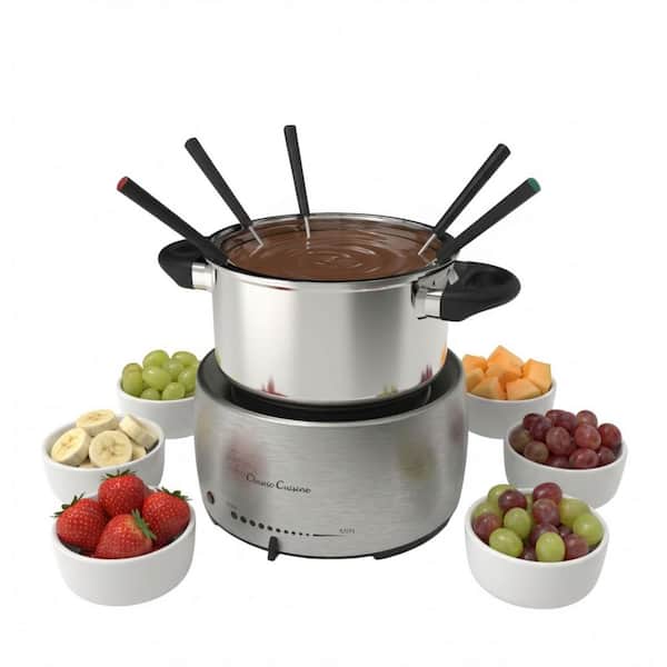 Stainless-Steel Fondue Pot Set - Electric Cooker - Includes 8-Color-Coded Forks