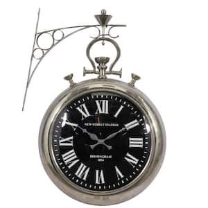 16 in. x 22 in. Silver Stainless Steel Metal Pocket Watch Style Wall Clock