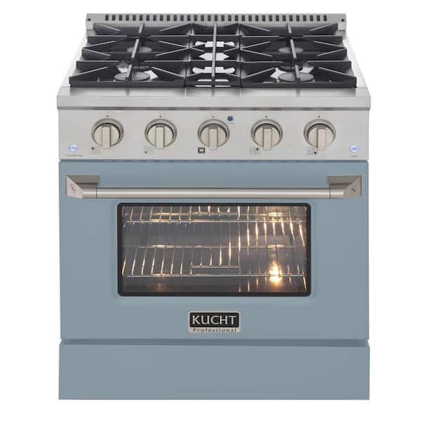 Kucht Pro-Style 30 in. 4.2 cu. ft. 4-Burner Propane Gas Range with Convection Oven in Stainless Steel and Light Blue Oven Door