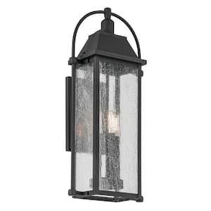 Harbor Row 3-Light Textured Black Outdoor Hardwired Wall Lantern Sconce with No Bulbs Included (1-Pack)