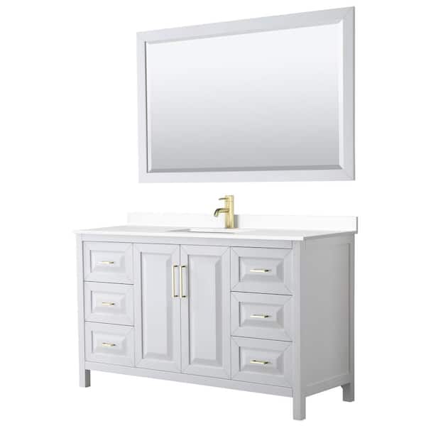 Wyndham Collection Daria 60 in. W x 22 in. D x 35.75 in. H Single Bath Vanity in White with White Cultured Marble Top and 58 in. Mirror