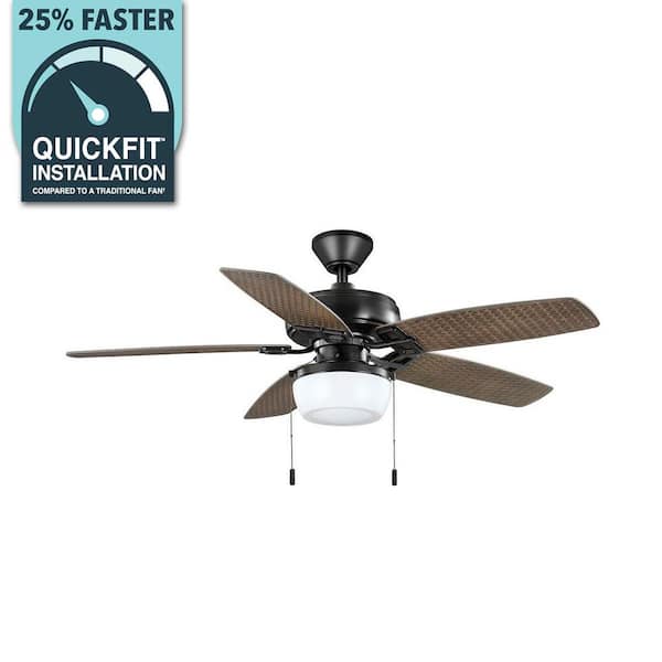 Hampton Bay Baywood 52 in. Indoor/Outdoor LED Matte Black Wet Rated Downrod Ceiling Fan with Light Kit