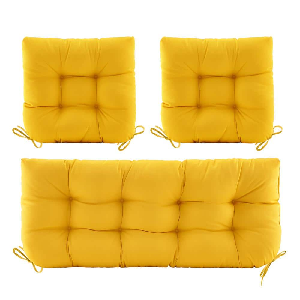 3 Piece Outdoor Chair Cushions Loveseat Outdoor Cushions Set Wicker Patio Cushion for Patio Furniture With Tie, Yellow -  BLISSWALK, DSJ-S13A3