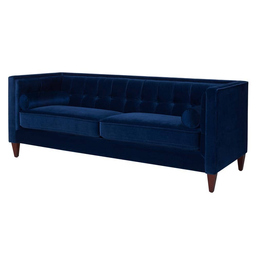 Elegant Navy Blue Velvet Chesterfield Sofa with Tufted Accents