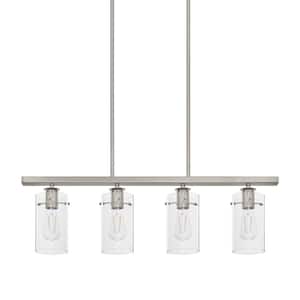 Regan 4-Light Brushed Nickel Island Chandelier with Clear Glass Shades, Industrial Linear Kitchen Pendant Light