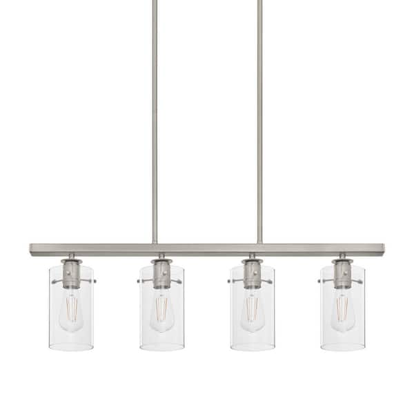 Hampton Bay Regan 4-Light Brushed Nickel Island Chandelier with Clear Glass Shades, Industrial Linear Kitchen Pendant Light