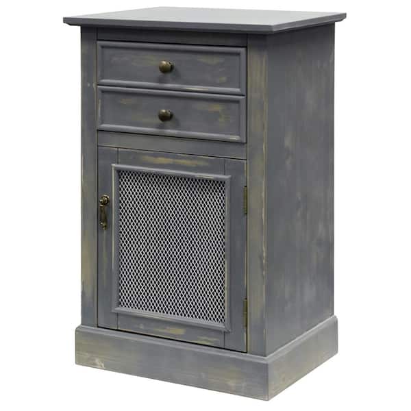StyleCraft Rustic Gray 2-Drawer Single Mesh Door Wood Cabinet