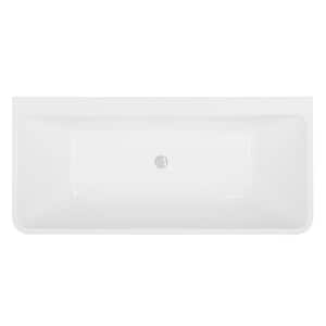 67 in. Acrylic Center Drain Rectangular Back to Wall Alcove Soaking Bathtub in White with Polished Chrome Overflow